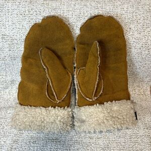Brown Shearling And Suede Mittens